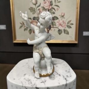 Vintage Tengra Spain Porcelain Cherub Angel Figurine Gold Trim